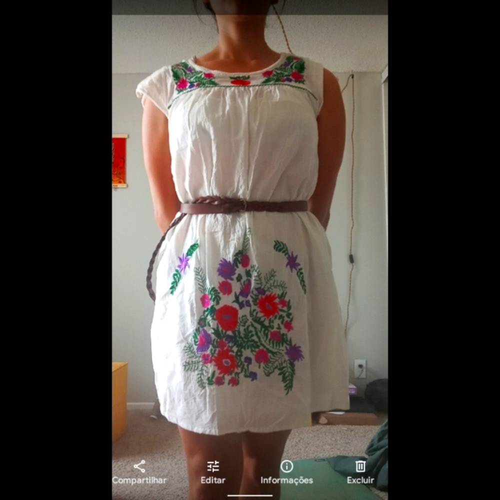 White peasant dress embroidered flowered